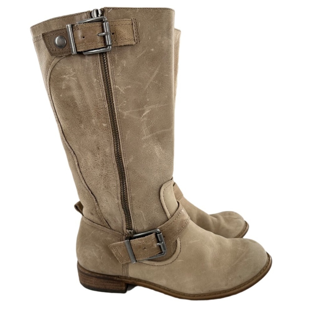 Gianni Bini GB womens knee high boots size 6.5 beige leather moto western